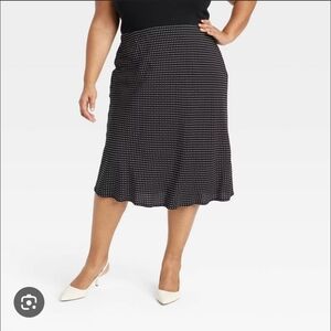 Ava & Viv Black and White 100% Rayon Polka Dot Midi Side Slit ALine Skirt Sz 3X